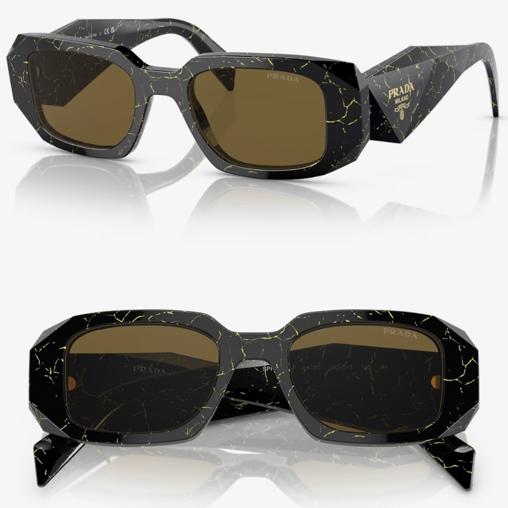 PRADA Rectangular Logo Sunglasses PR 17WSF Black/… - image 8